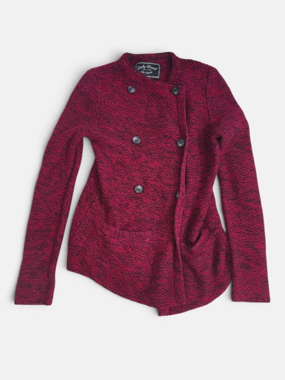 Lucky Brand Red Double-Breasted Knit Button Up Jacket